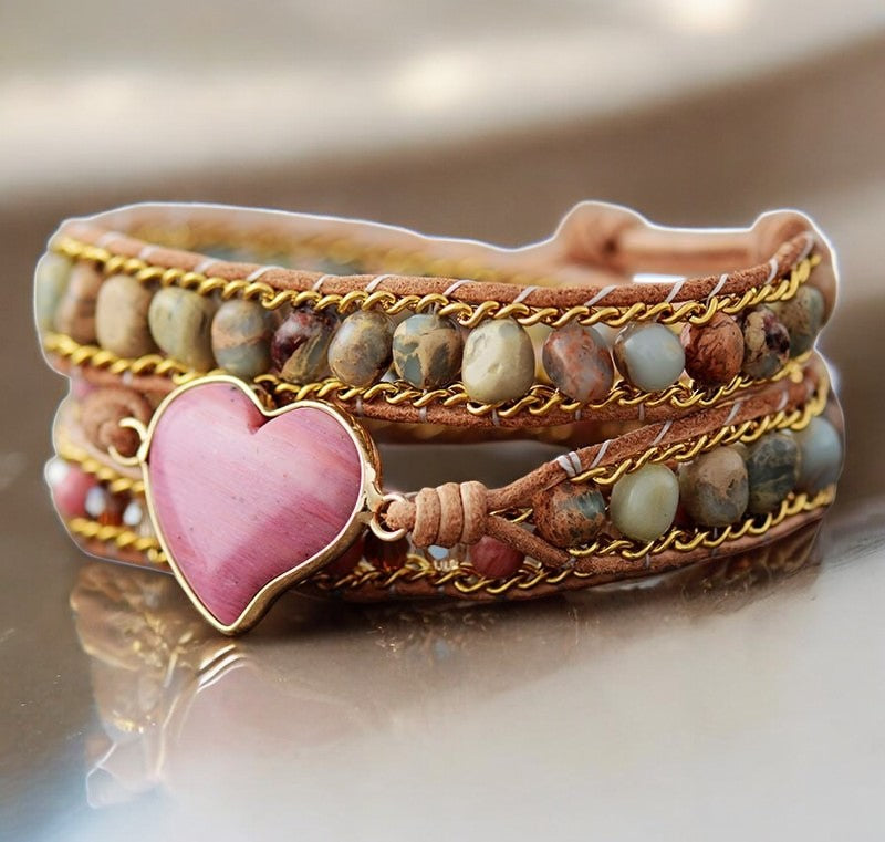 Bracciale avvolgente protettivo in rodonite per l'amore