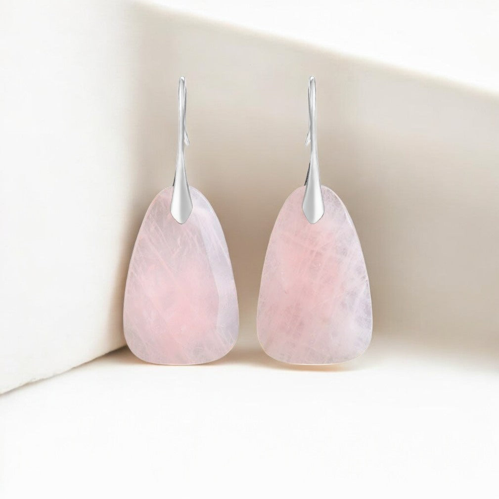 Orecchini a goccia con protezione in quarzo rosa