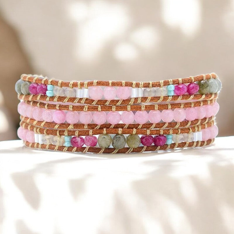 Bracciale avvolgente in quarzo rosa