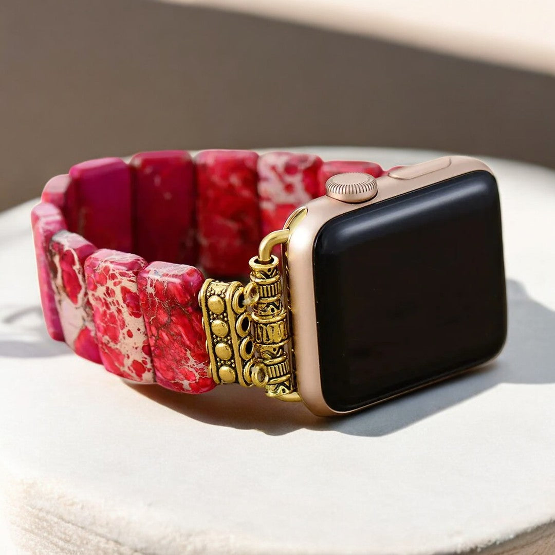 Cinturino elasticizzato in diaspro tibetano scarlatto per Apple Watch