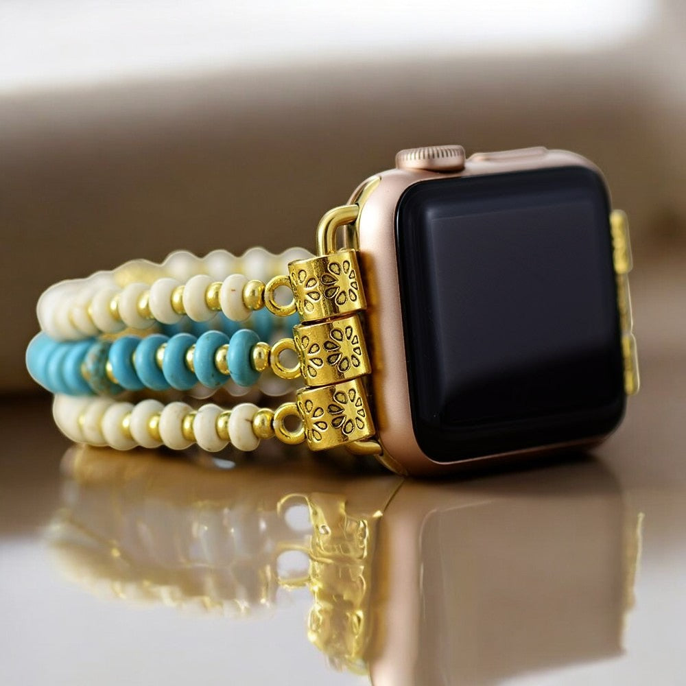Cinturino elasticizzato in Howlite turchese per Apple Watch