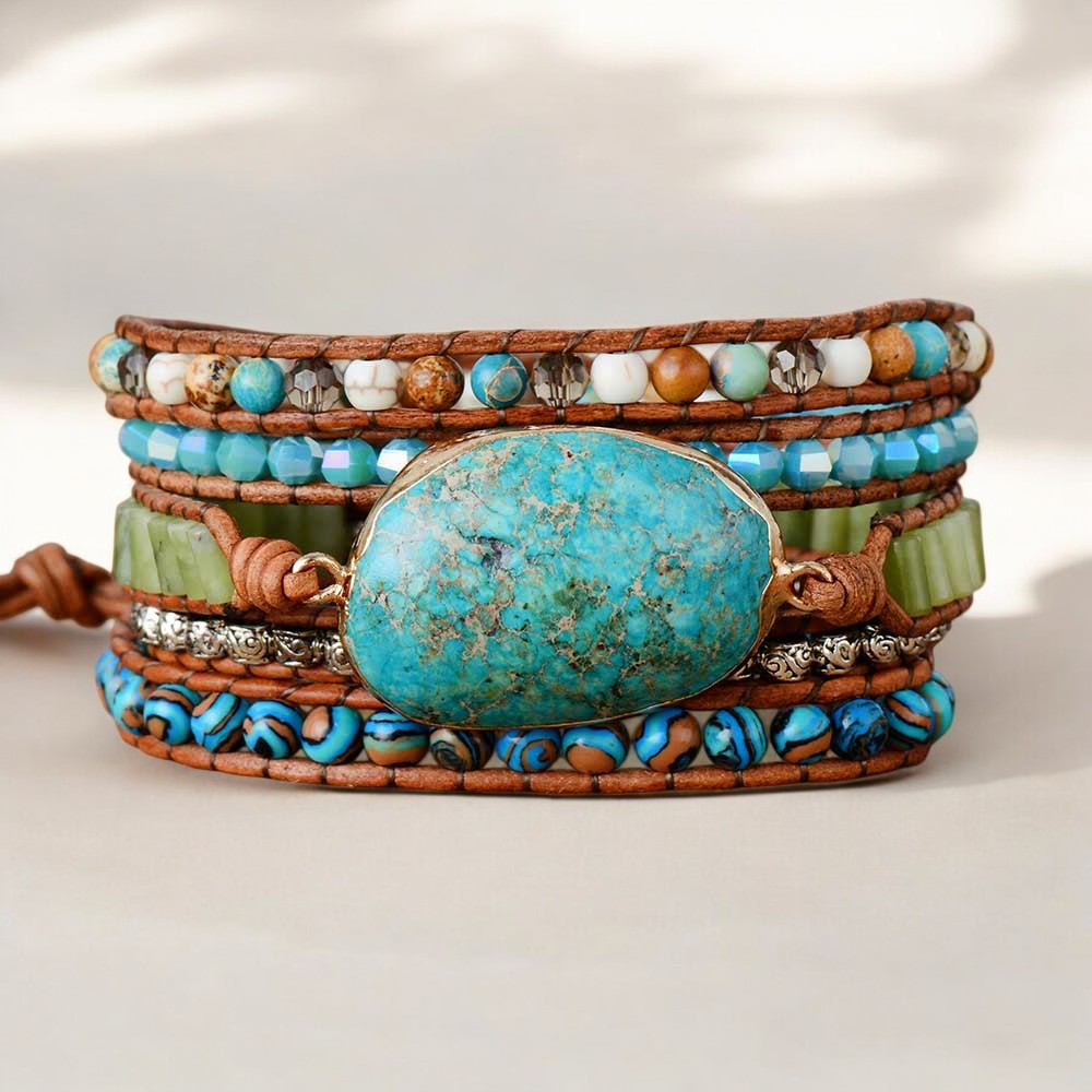 Bracciale avvolgente in Giada Ocean Jasper intrecciata