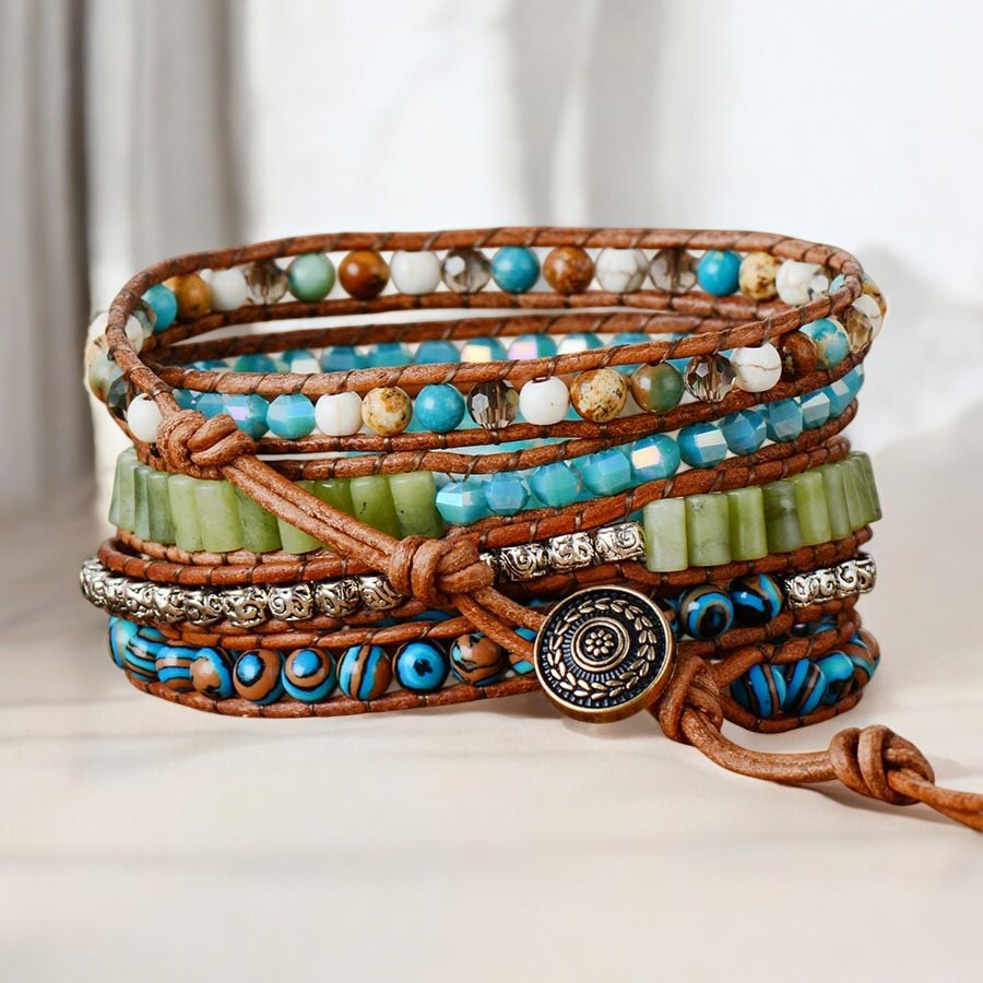 Bracciale avvolgente in Giada Ocean Jasper intrecciata