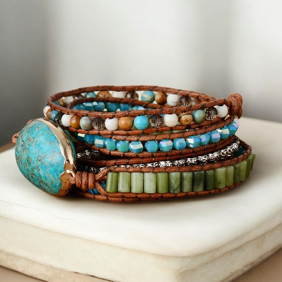 Bracciale avvolgente in Giada Ocean Jasper intrecciata